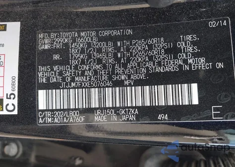 2014 Lexus Gx 460 Luxury from USA, damaged, VIN JTJJM7FXXE5076046